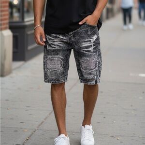 Blue Cult Black Distressed Denim Shorts Men’s 34